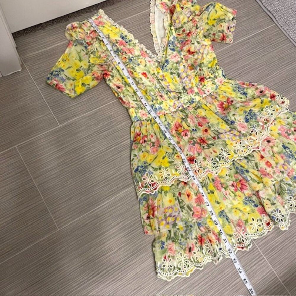LoveShackFancy Short Sleeve Floral Aldina Mini Dress Rainbow Skies Size Medium - Picture 16 of 16